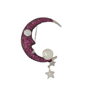 Elle Cross Raspberry Red & White Man in the Moon Luxury Brooch